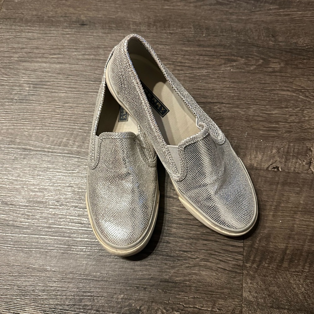 Sperry Light Silver Sparkle Slip On Seaside Sneakers Size 7